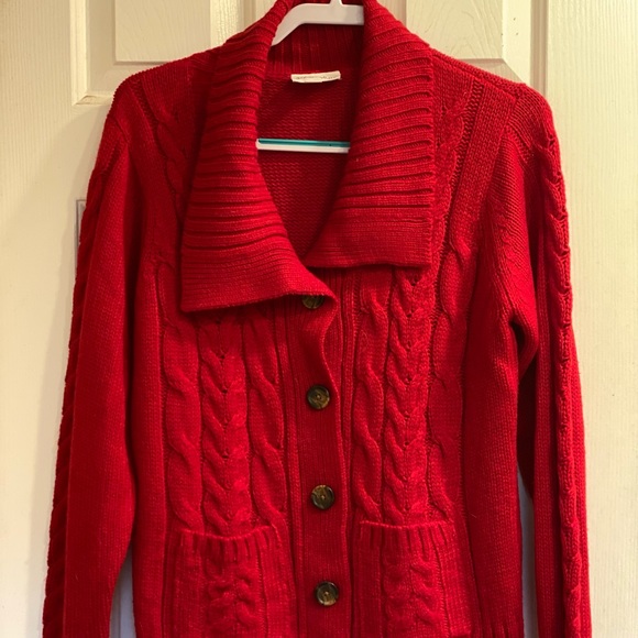 St. John's Bay Sweaters - Beautiful red, cardigan from St. John’s Bay. Perfect for the Holidays!